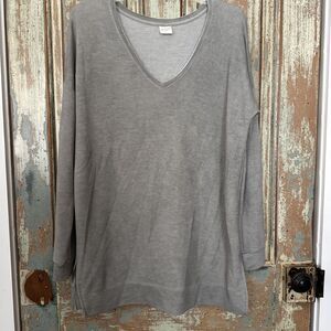 Tresics Top V Neck Long Sleeve Slimming Fitted Cotton Basic Tissue Gray X Large